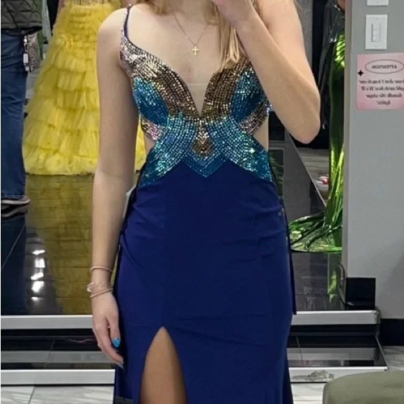 Johnathan Kayne Royal Blue Sequin Prom/Pagenat Dress size 0-2 - Picture 2 of 11